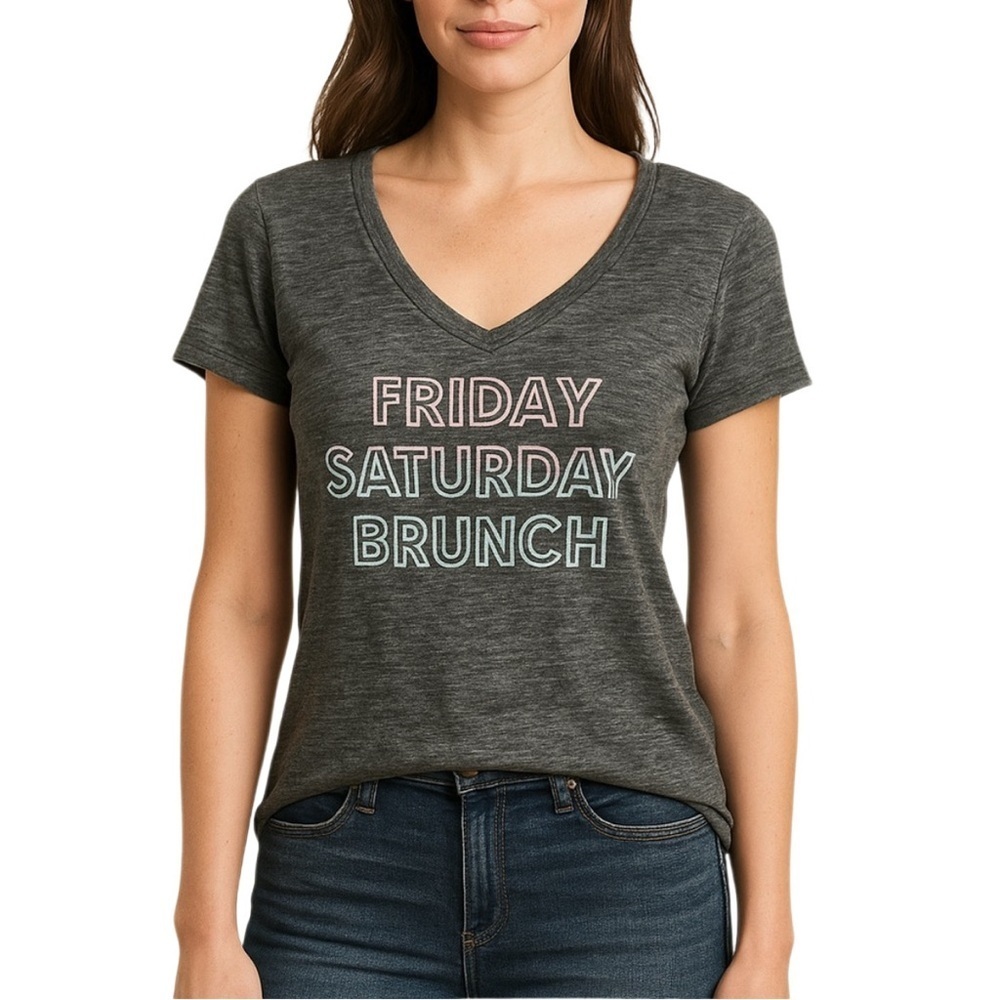STATE OF MINE Grey Graphic Burnout “BRUNCH” Tee